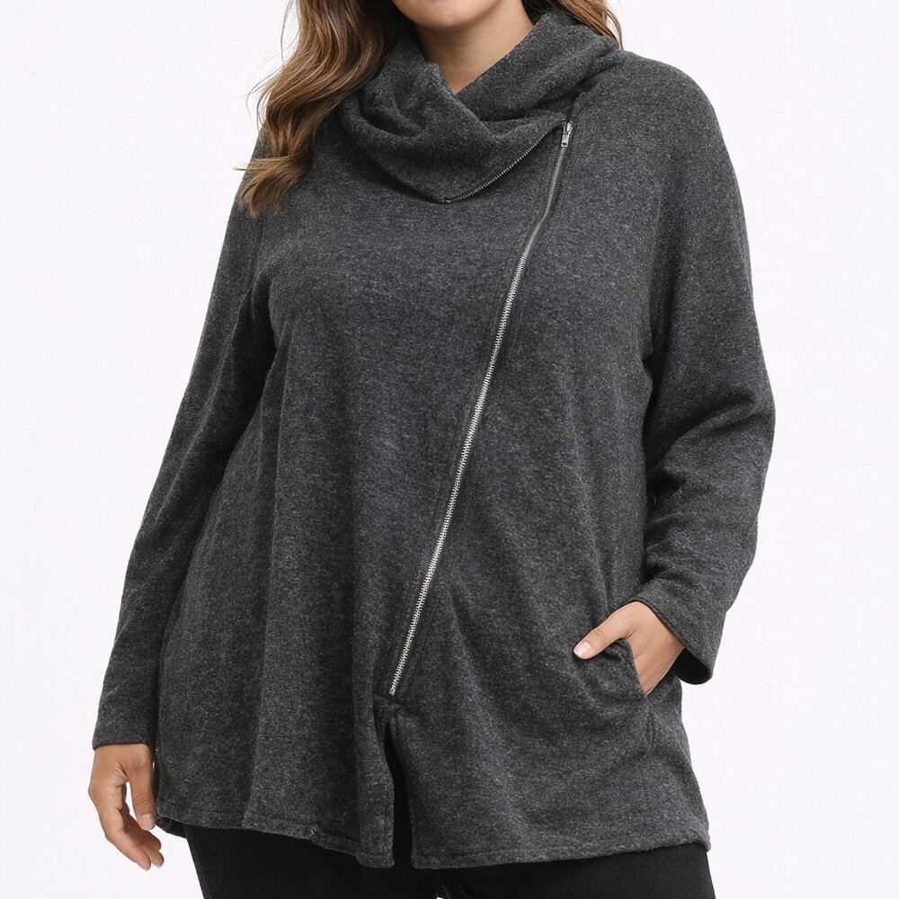 Wrap Asymmetrical Zip Hoodie Gray Wool Blend Size UK 18 EU 46 USA 14